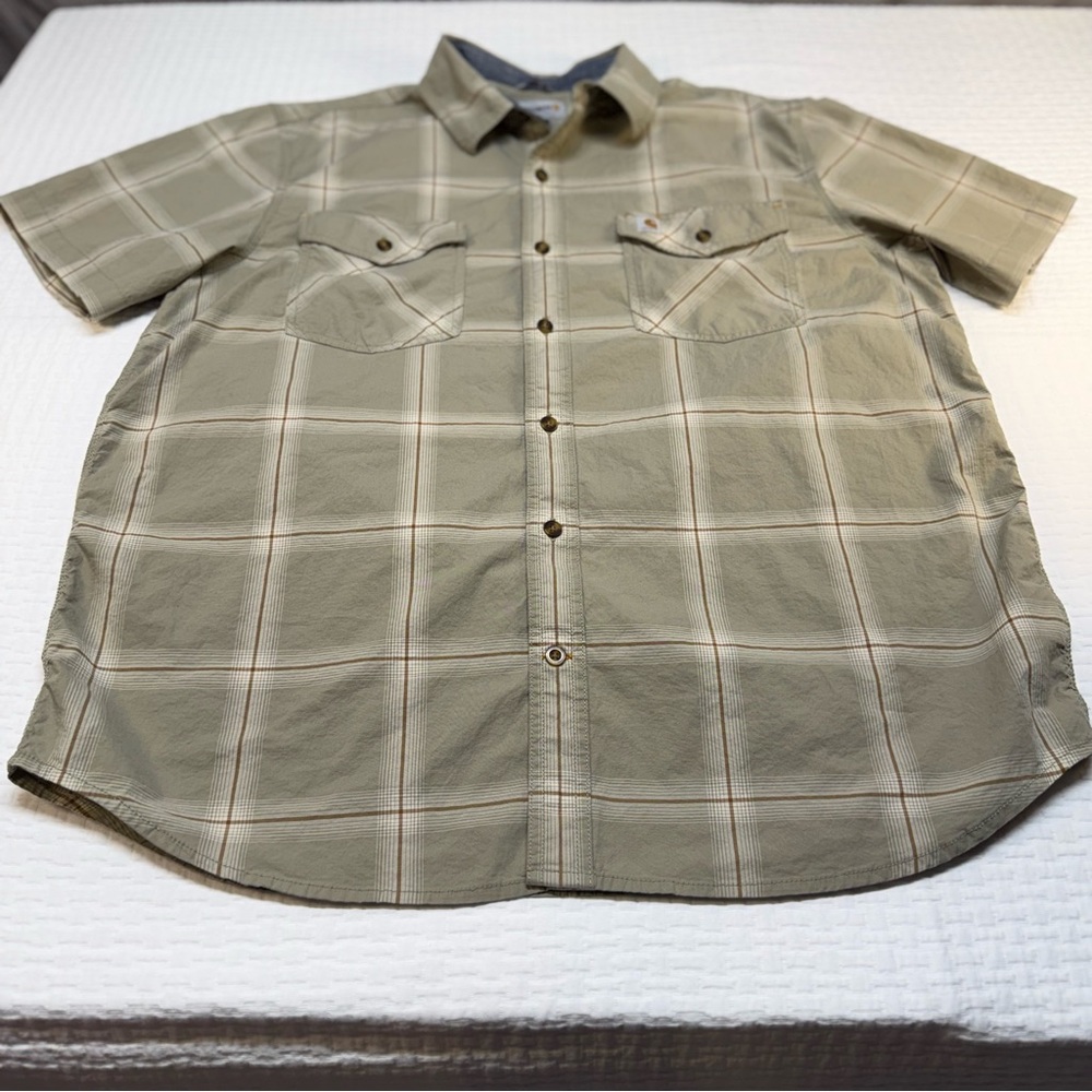 Carhartt Men's Khaki Plaid Button Down Shirt